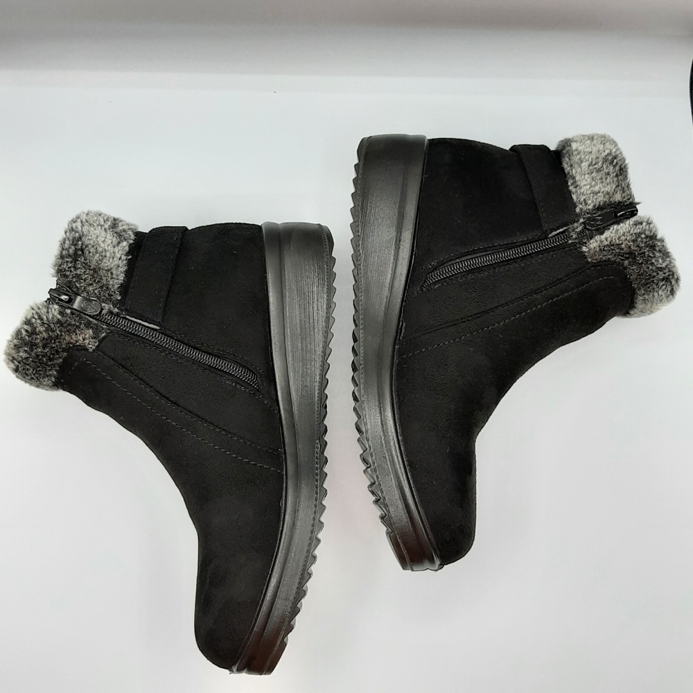 Flexus By Spring Step Zip Up Ankle Bootie Faux Fur Lined Size 6 Black